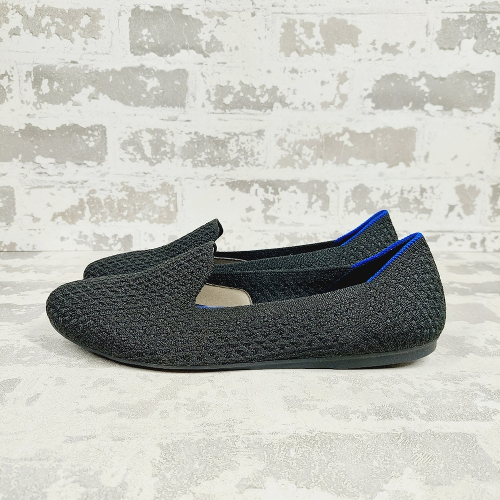 New Rothy's The Flat Black Knit Round Toe Slip On Loafers C228